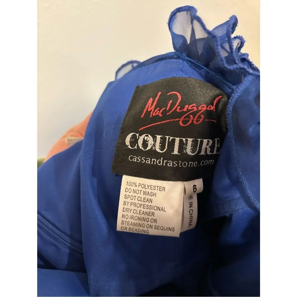 Mac Duggal Couture Blue One Shoulder Ruffle Mini Dress Size 6